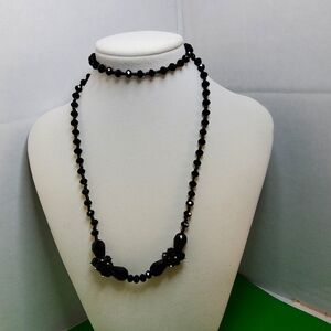 Vintage black glass and plastic bead necklace